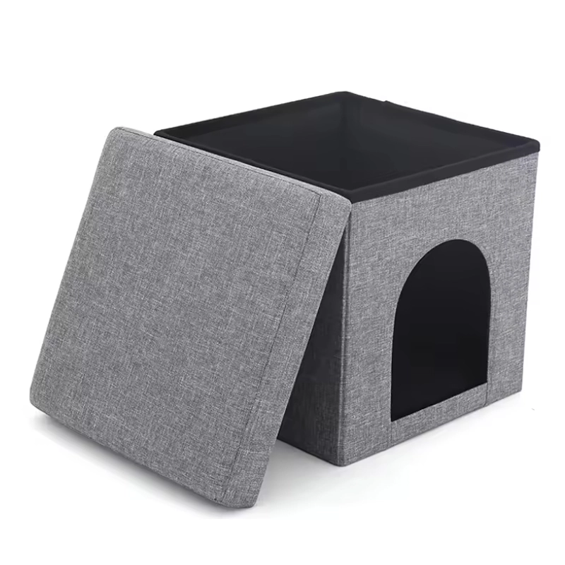 4305193 linen fabric pet cat cage dark grey folding storage ottoman cheap price wholesale supplier