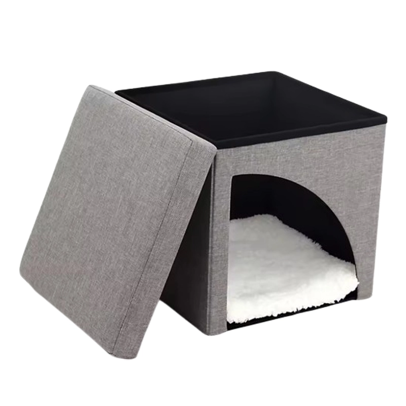 4305195 new fashion modern small faux linen ottoman box with storage cheap price wholesale supplier