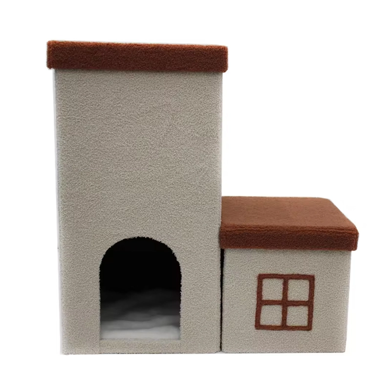 4305203 custom cute pet house soft teddy fabric cat toy cardboard house castle cheap price wholesale supplier