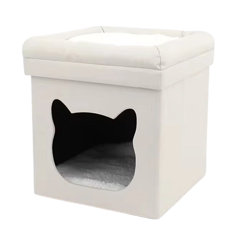 4305206 modern white velvet tuffed square folding bed collapsible cube cat bed cheap price wholesale supplier