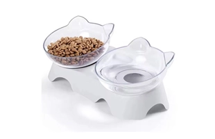 4305227 Cat Double Bowls Elevated Cat Dog Food Water Bowl Pet Feeder Transparent Bowls Cheap Price Wholesale Supplier