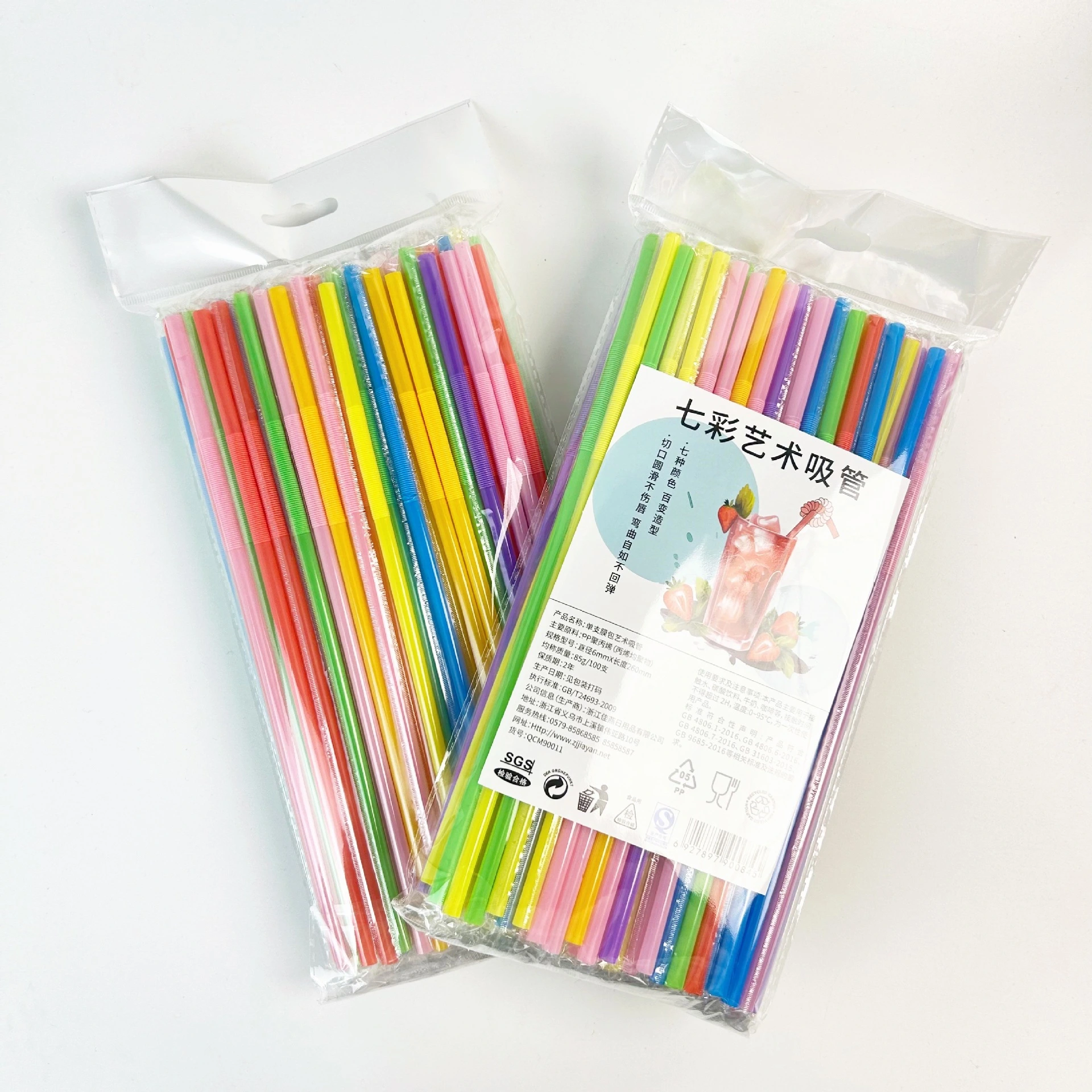 100 Pieces of Colorful Creative Art Straw Drink Juice Disposable Elbow Pp Plastic Straw for Hair