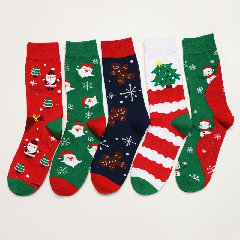 Custom Christmas Socks 24 Autumn Winter New Cartoon Santa Claus Stockings in One Machine with Boneless Seam Head Comfortable and Breathable