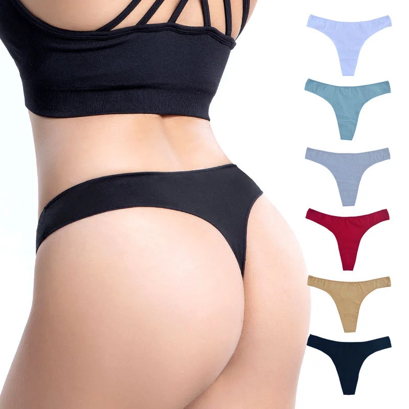 Imitation Seamless Solid Color Europe and the United States Sexy Thong Bikini Sports Underwear Large Size Pure Cotton One Generation