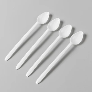 Munters Disposable Plastic Pp Long Handle Spoon 19cm Ice Soup Milk Tea Shaved Ice Spoon Milk Tea Factory Customized Wholesale