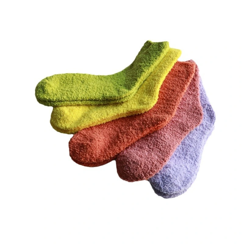 Off-the-Shelf Coral Velvet Solid Color Warm Women's Sleeping Socks Half Velvet Fall Winter Candy Color Thickened with Velvet Floor Socks