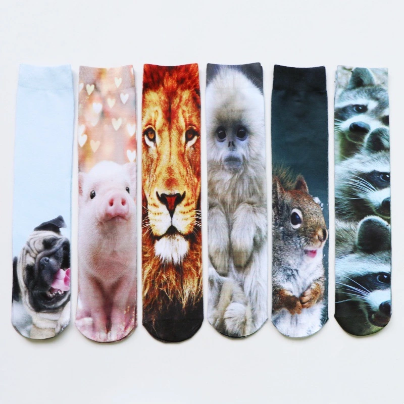 Printed Socks Custom Cartoon Stereoscopic Lifelike Animal Thermal Sublimation Digital Printing 3D Printing Trend in the Tube Straight Socks