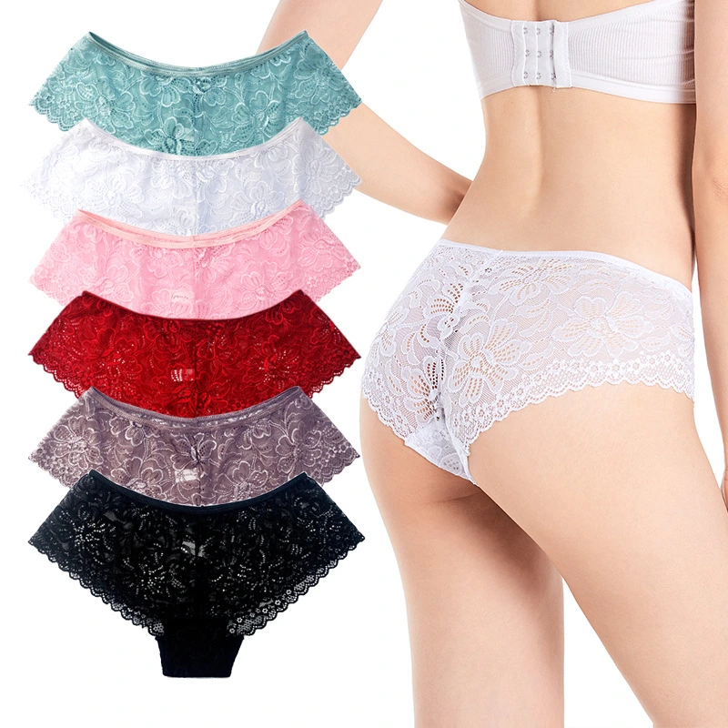 Sexy Women Lace Underwear Full Cotton Crotch Hollowed-Out Buttock Lift Large Size Underwear Wholesale Pure Desire Women Low Waist Boxers