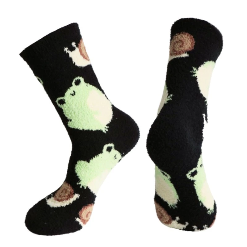 Spot Coral Velvet Socks Cartoon Frog Home Sleep Socks Warm Half Side Velvet Socks Manufacturers Direct