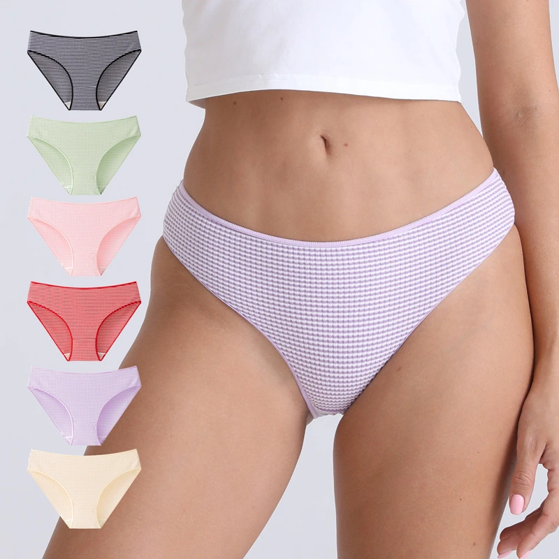 Wholesale Silk Protein Breathable Crotch Autumn Underwear Women's Mid-Waist Sexy Vitality Little Girls Briefs Stripes