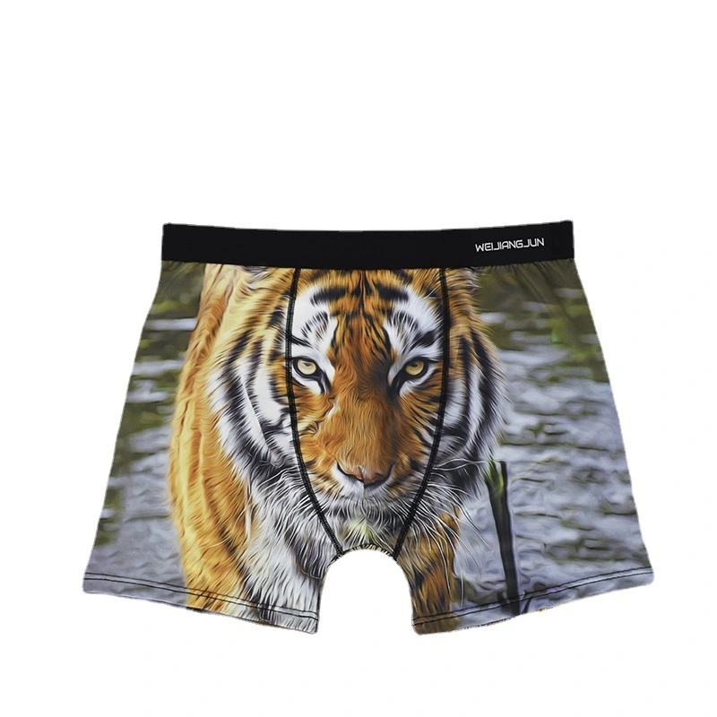 Wow Custom Men's Underwear 3D Digital Personality Print Milk Silk Sports Tiger Pattern Boxers