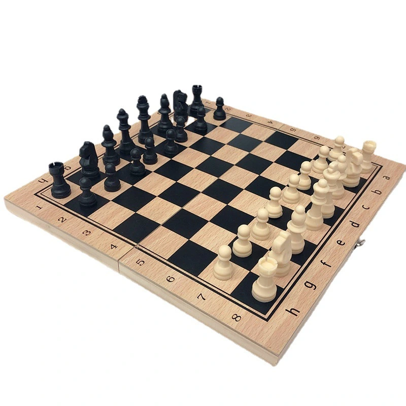 3-in-1 Wooden Chess Solid Wood Set Foldable Portable Competitive Educational Toy