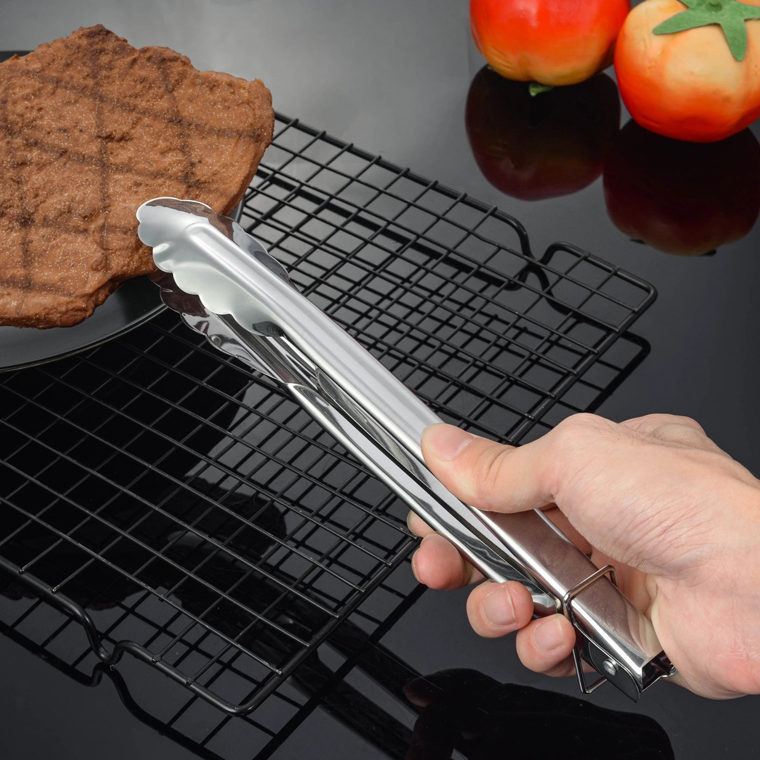 9 Inch Buckle Stainless Steel Food Clip Spot Wholesale Multifunctional Fruit and Vegetable Salad Clip Kitchen Supplies