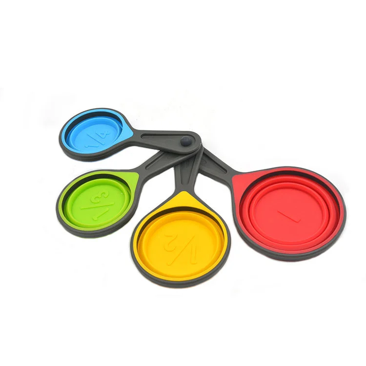 Multifunctional Silicone Measuring Cup Set Wholesale Colorful Folding Baking Measuring Spoon Four-Piece Kitchen Baking Tools