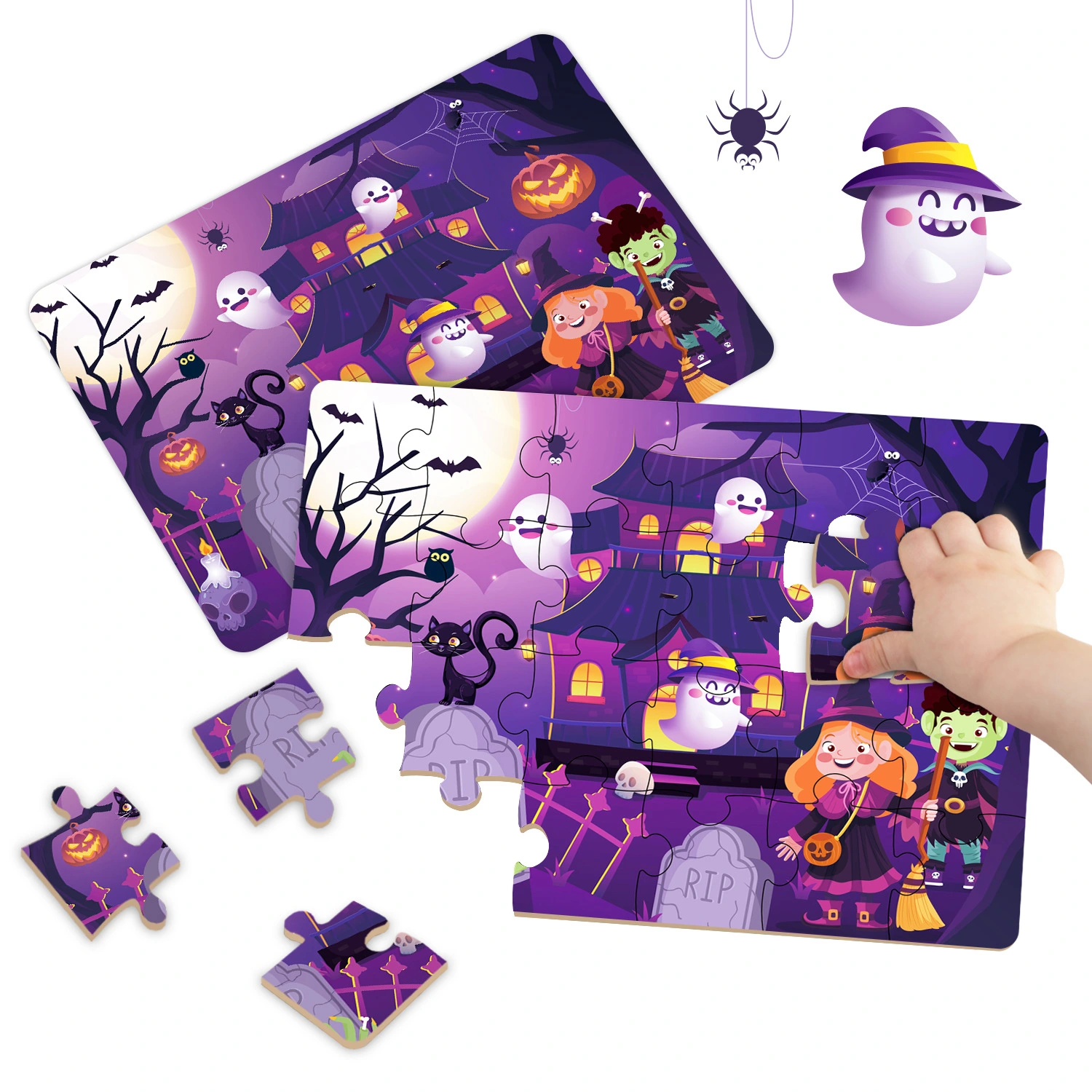 New Children's Puzzle 3-6 Years Old Early Education Puzzle Toy Halloween Theme Thick Cardboard Paper Puzzle