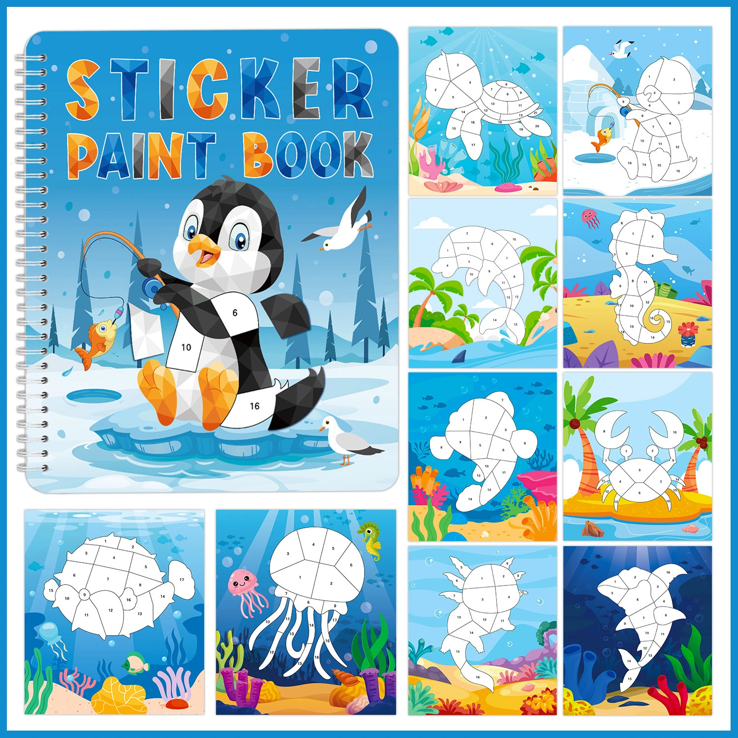 New Sticker Book for Children 4-6 Years Old DIY Low Polygon Marine Animal 3D Stereo Puzzle Sticker Book