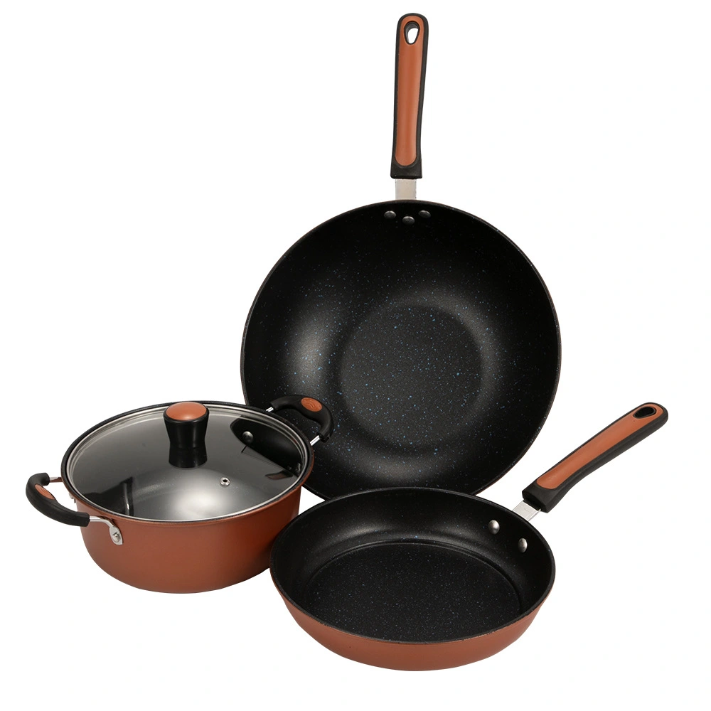 Processing Custom Medical Stone Non-stick Three-Piece Set of Household Frying Pan Pan Wok Wok Soup Pot Gift Pot