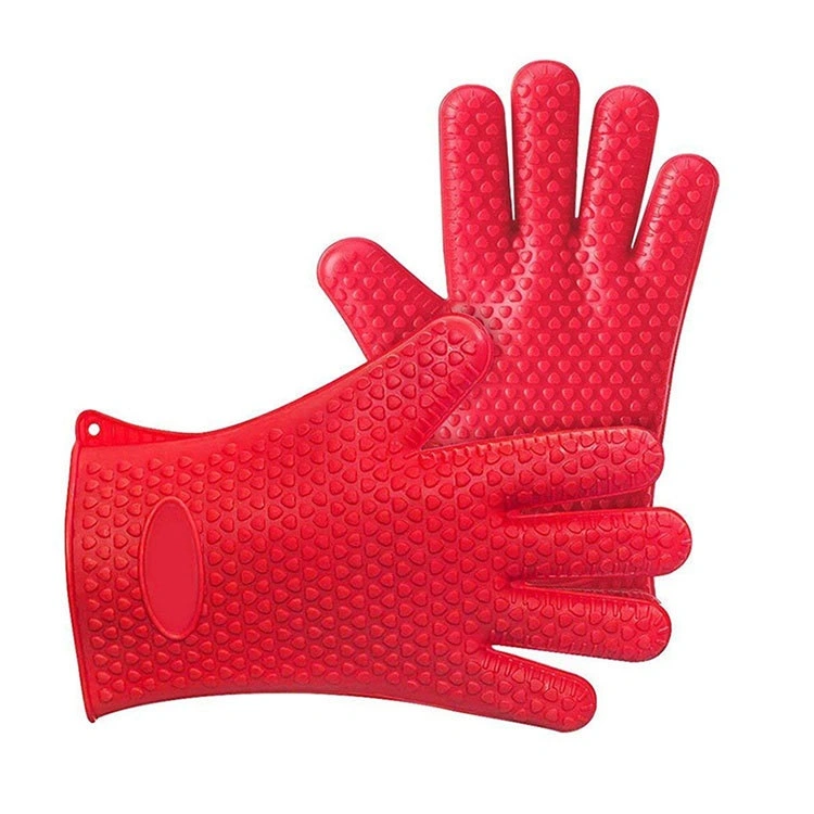 Pure Color Heart Shaped Silicone Gloves Spot Wholesale Microwave Oven High Temperature Resistant Gloves Kitchen Baking Utensils