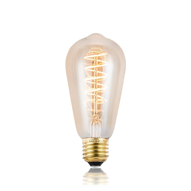 [ST64 Soft Filament - Single Wind] Edison Light Bulb Can Be Dimmed Retro Brown LED Spiral Flexible Light Bulb