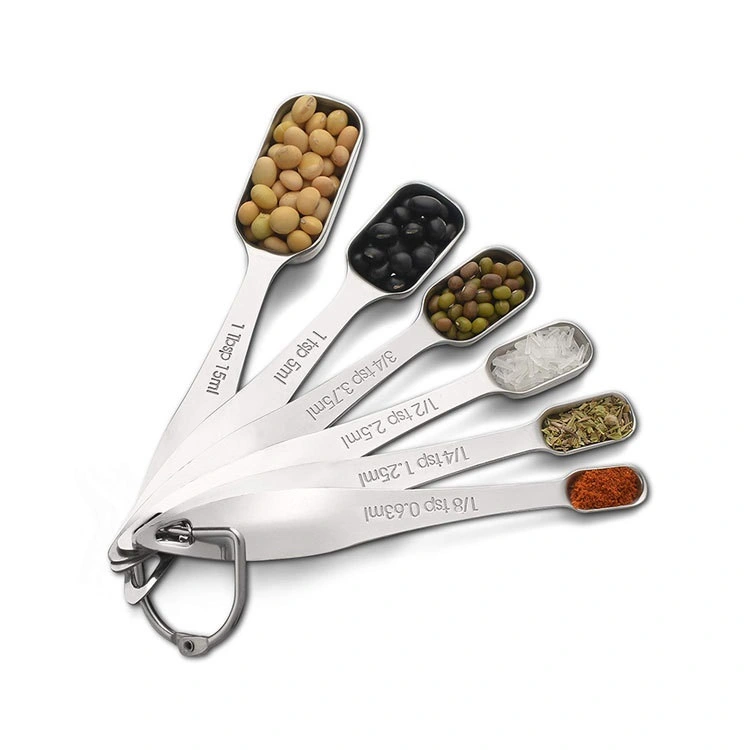 Stainless Steel Rectangular Measuring Spoon with Scale Baking Measuring Spoon 6-Piece Set Kitchen Seasoning Tool Set