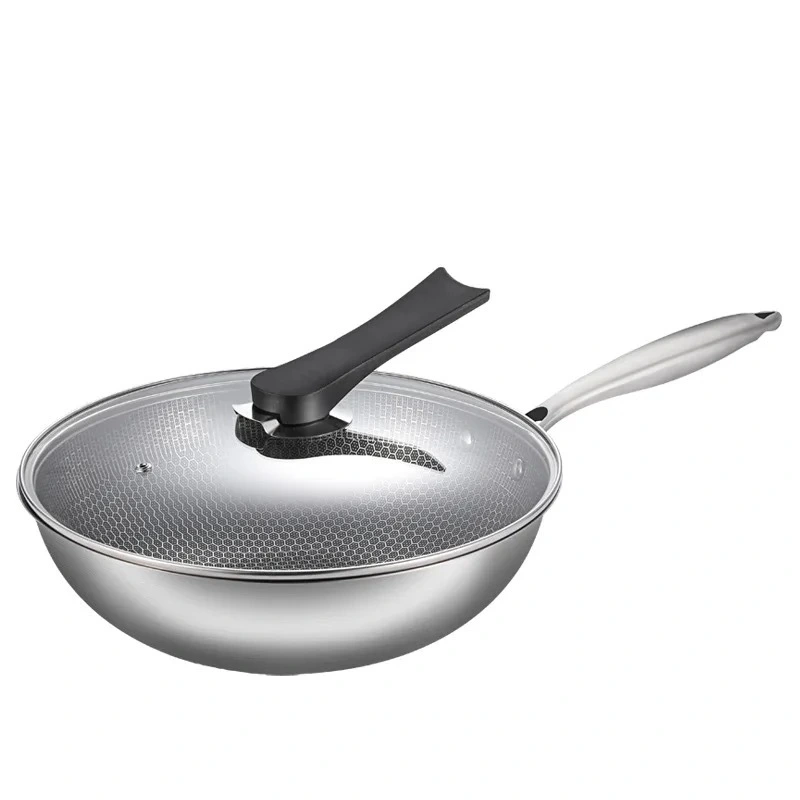 Stainless Steel Wok Flat Pan Non-stick Wok Honeycomb Non-coated Non-stick Wok with Less Smoke Wok