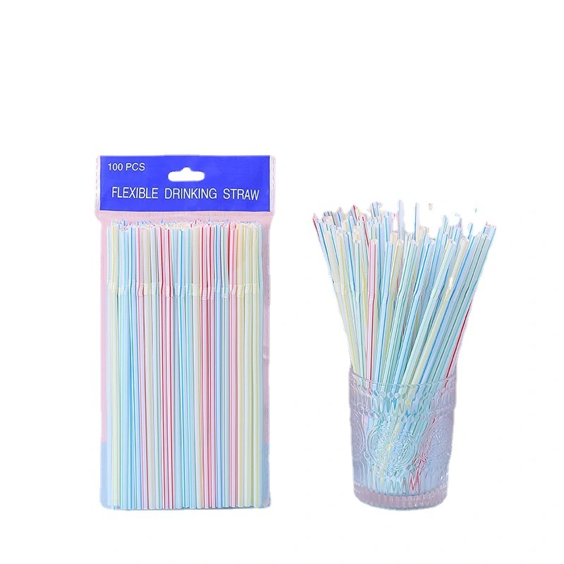 Straw Disposable Independent Packaging Plastic Drinking Soy Milk Tea Straw Color Flexible Pp Flat Mouth