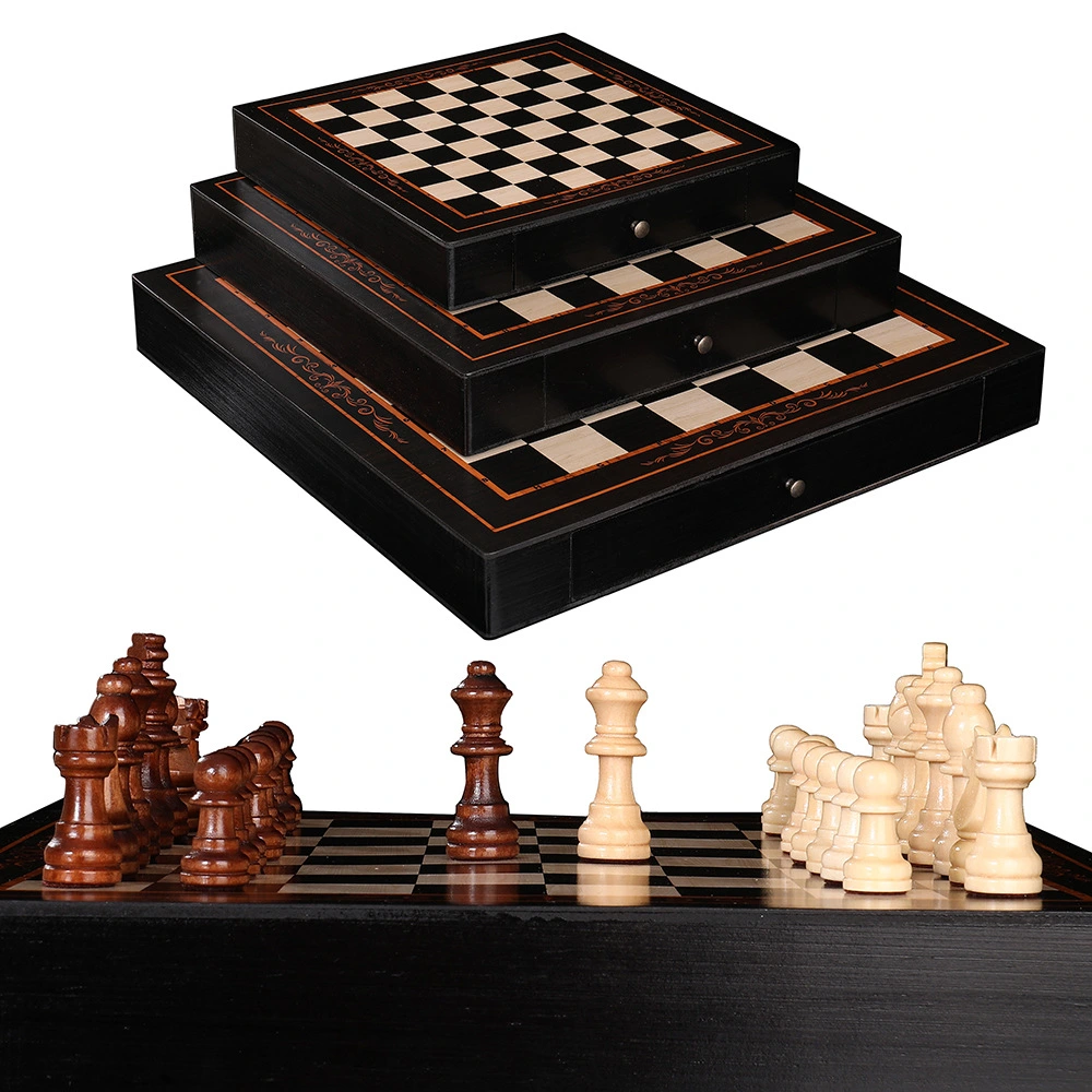 Table Chess Wooden with Drawer Puzzle Chess Game Toy Chess Cross-Border Wholesale