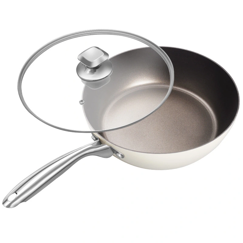 Titanium Ceramic Frying Pan, Less Smoke, Non-stick, No Coating, Flat Bottom, Deep-Frying Pan, For Household Use, Universal