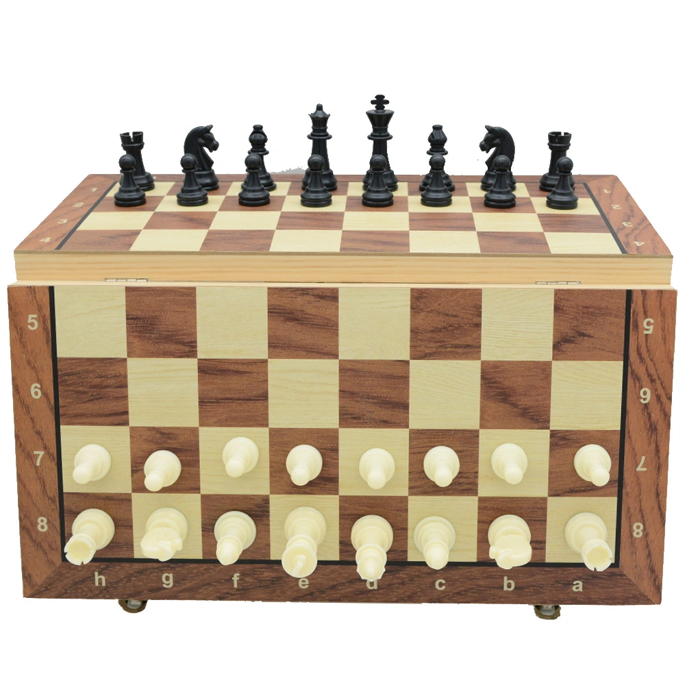 Wooden Chess with Magnetic Plastic Pieces Foldable Puzzle Board Game Toys