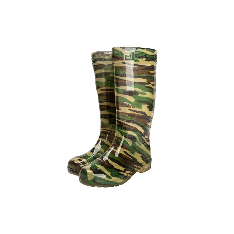 Men's Outdoor PVC Anti-Slip Waterproof Rain Boots Camouflage Wear-Resistant Labor Protection Site Rubber Shoes Rain Shoes