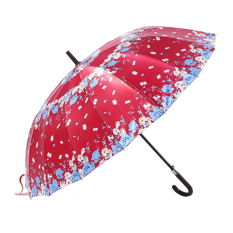 New 16 Bone Color Ding Umbrella Color 170t Straight Pole Umbrella Bent Handle Color Rain and Weather Dual Purpose Foreign Trade Umbrella Thickened Umbrella Frame