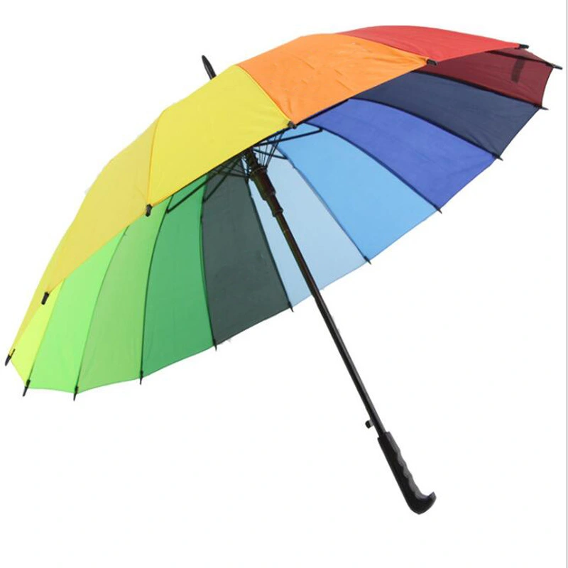 Rainbow Umbrella 16 Bone Automatic Rainbow Umbrella Advertising Umbrella Long Handle Umbrella Straight Umbrella Gift Umbrella 16 Intercolor Umbrella