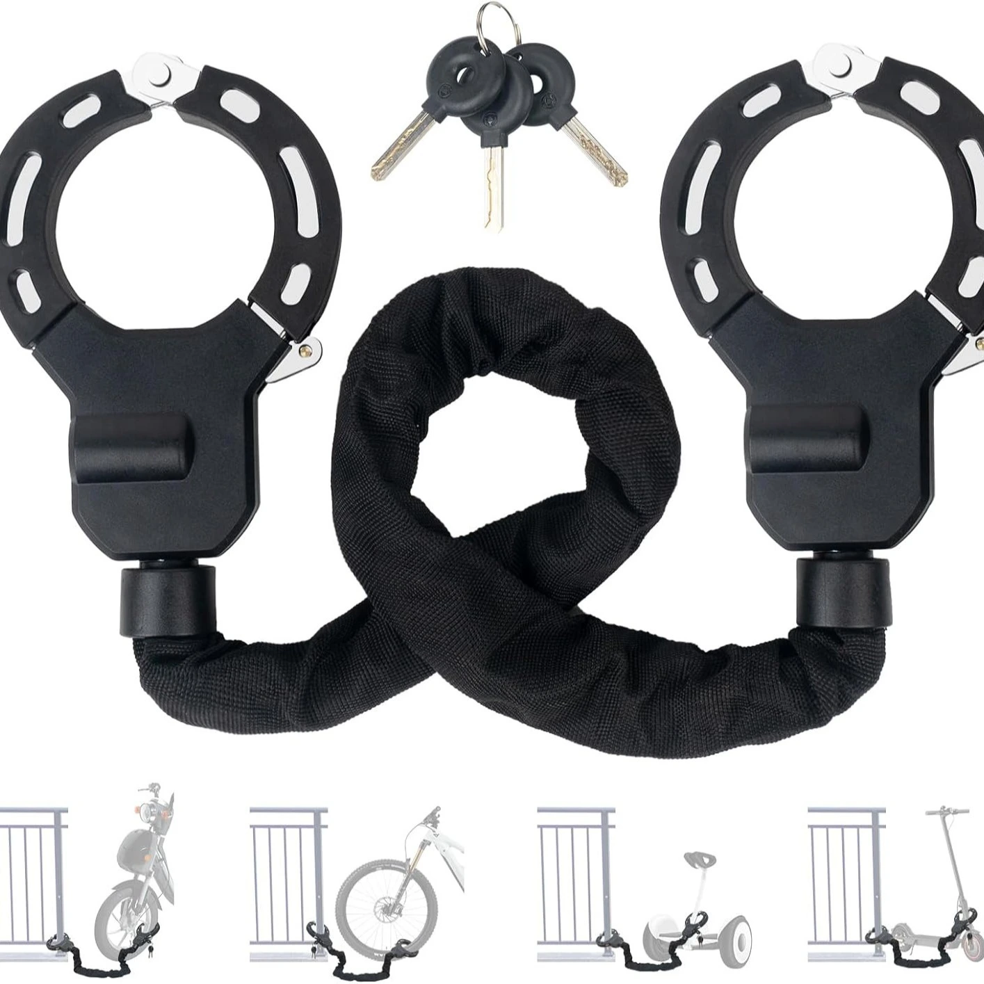 Spot Trade Scooter Lock Motorcycle Iron Door Chain Lock Pressure Plus Hard Anti-Theft Lock Black Cloth Set Chain Lock