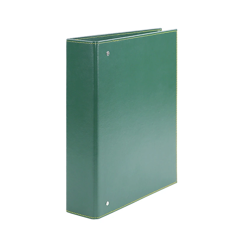 Custom 3-Hole Binder Folder Business Green PU Leather D Folder Embossed Hot Gold Logo