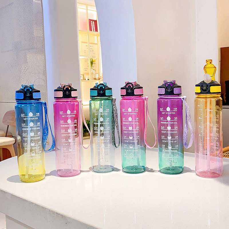 1L large capacity sports water cup space cup progressive color straw plastic cup large capacity water cup