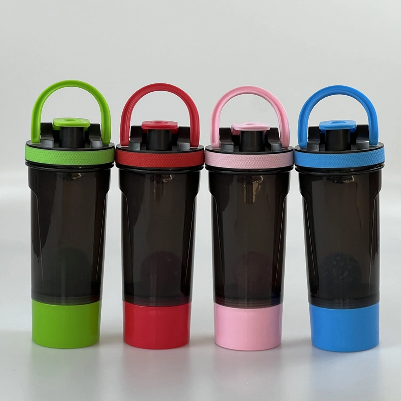 New plastic shaker cup with powder case outdoor fitness water cup muscle protein powder cup large capacity plastic water cup