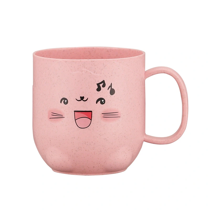 Cute cartoon water cup wheat straw children students drink water cup gargle cup kindergarten anti-fall with handle cup