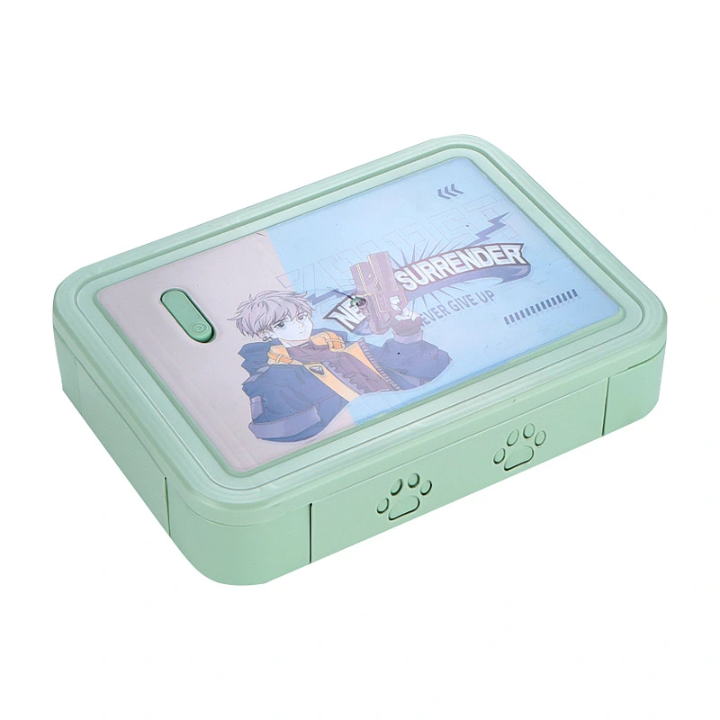 Food grade children's lunch box link sealed bento box Rectangular student cartoon lunch box plastic five points