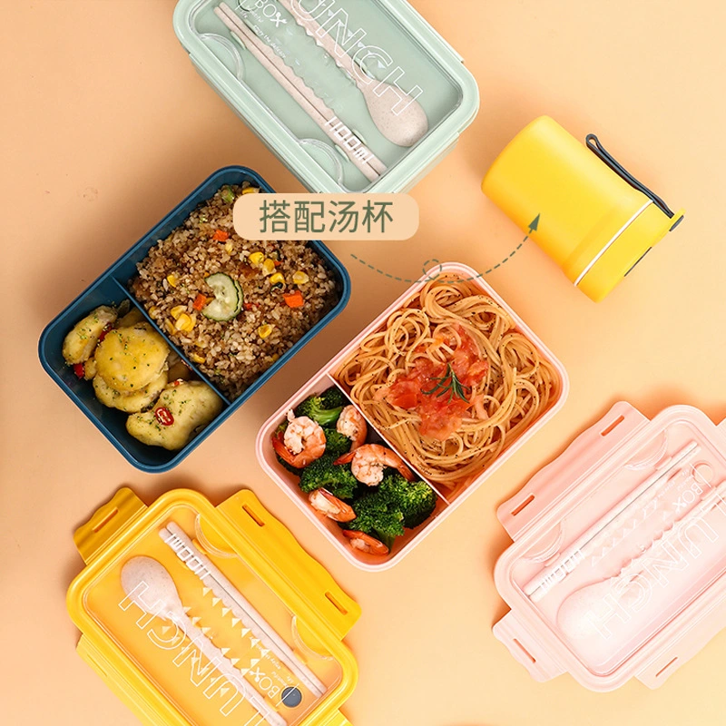 Japanese bento box Plastic lunch box Portable sealed adult student divided lunch box can be microwaved