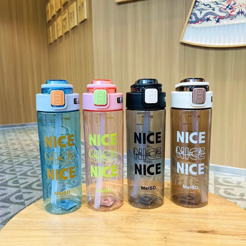 Large capacity water cup men and women's anti-fall high temperature plastic sports water cup students portable straw summer with graduated cup