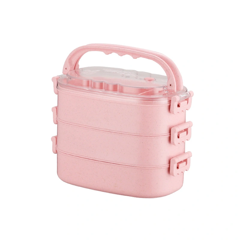 Microwave lunch box Wheat straw Japanese multi-layer sealed bento box Double-layer square lunch box for students and office workers