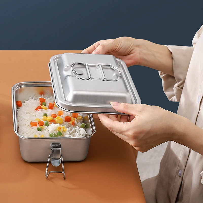 New 304 stainless steel fresh-keeping lunch box Korean square bento box sealed double layer student lunch box