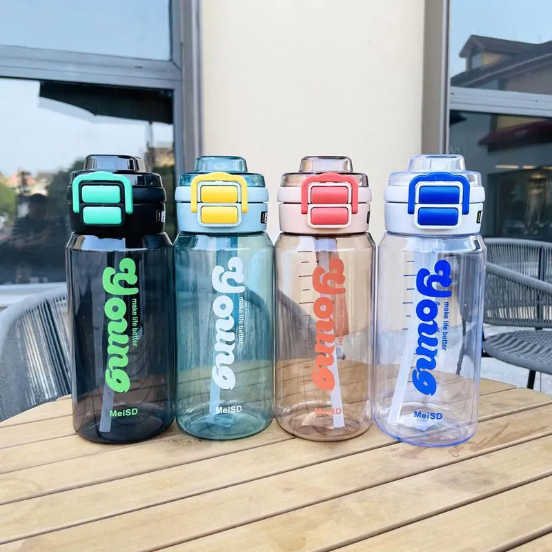 New high appearance level double drink plastic cup portable outdoor handle high temperature water cup sports straw cup fitness