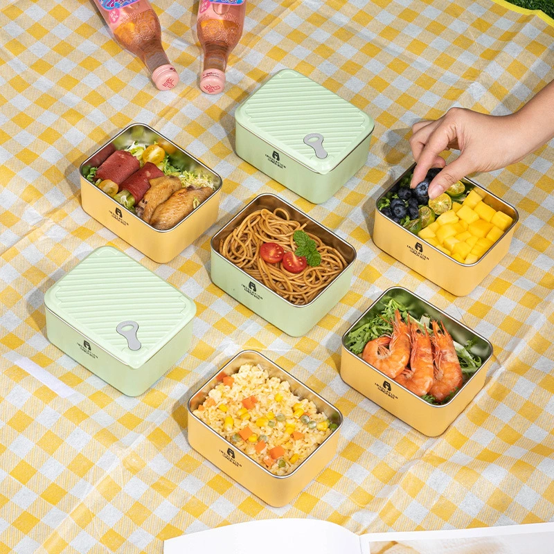 Stainless steel lunch box 304 rectangular crisper multi-layer set lunch box sealed lunch box