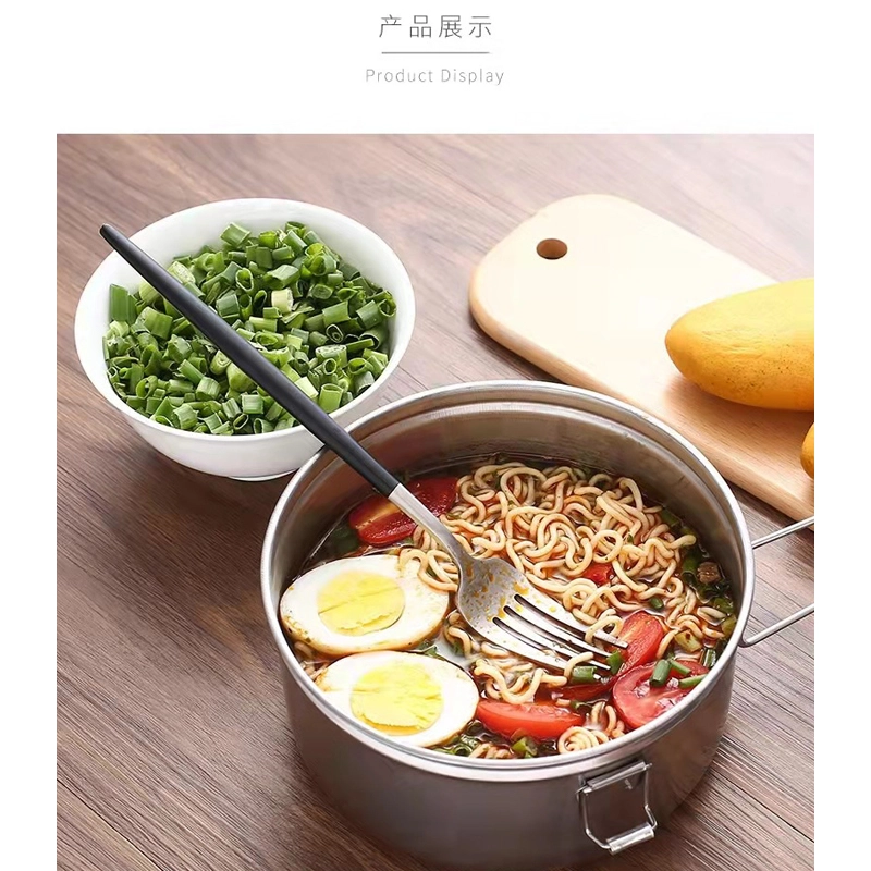 Stainless steel round lunch box for rice bento box with handle instant noodle bowl for adult dining room