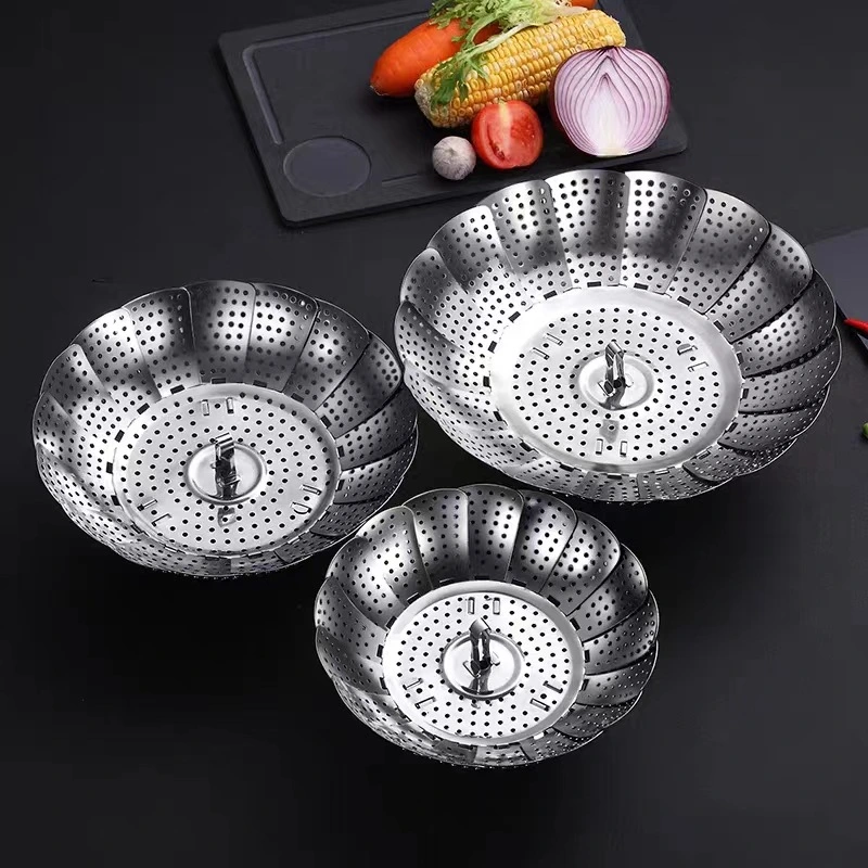 Steamed egg rack stainless steel steamer rack multi-functional folding telescopic steamer basket steamed sheet steamed grid household steamer tray