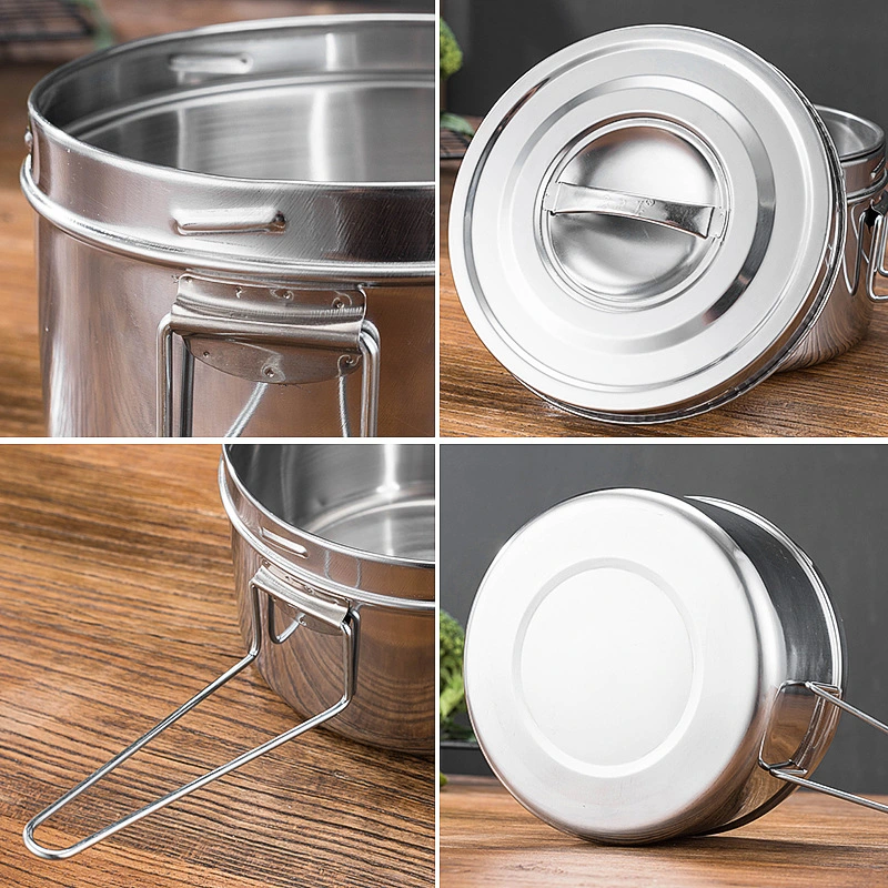 Thickened stainless steel round lunch box screw multi-purpose bento box adult divider lunch box Office canteen bowl