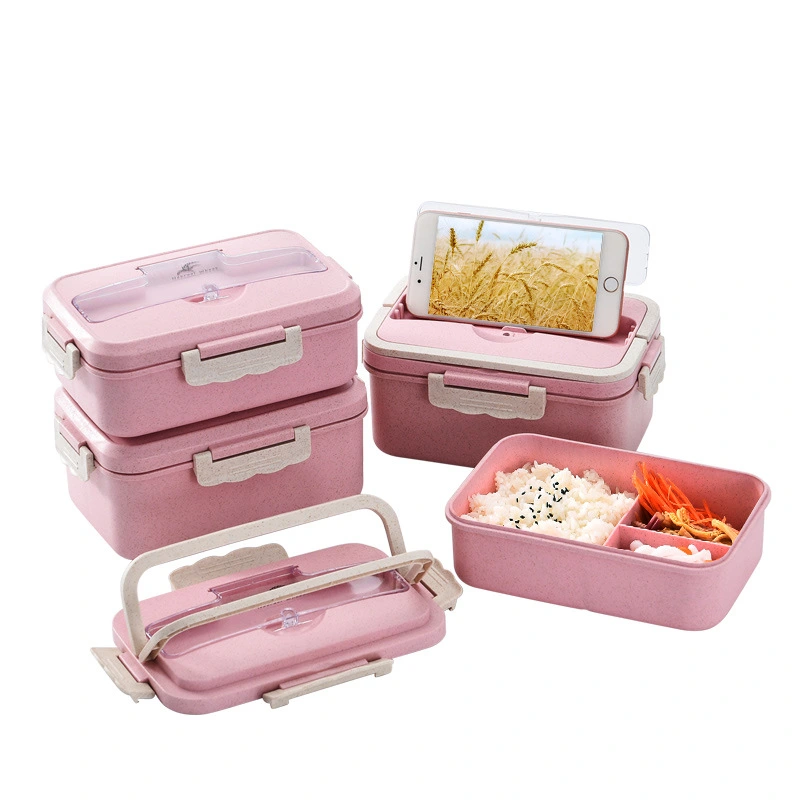 Wheat straw Japanese lunch box sealed lunch box microwavable bento box Large capacity partition fast food box set